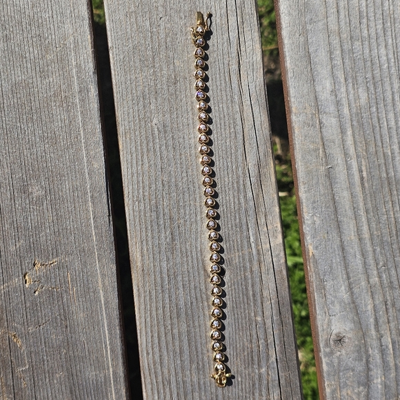 Gold 925 hearts diamond tennis bracelet - Picture 2 of 6